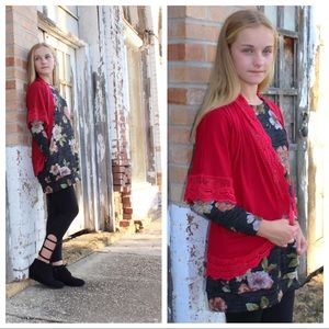 Girls’ Burgundy kimono with crochet detail